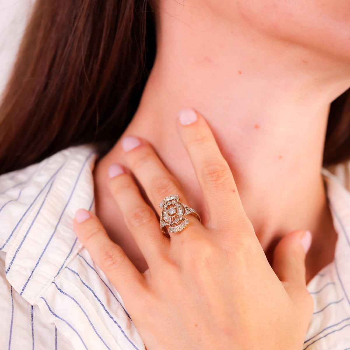 Antique Diamond 18K Yellow and White Gold Filigree Ring