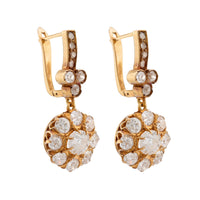 Antique 2.5 Carat Total Weight Diamond 18K Yellow Gold Drop Earrings