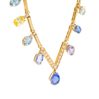 Exceptional GIA 58.56 carat sapphire diamond 18k yellow gold necklace