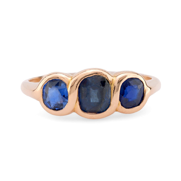 Retro sapphire 18k rose gold three stone ring