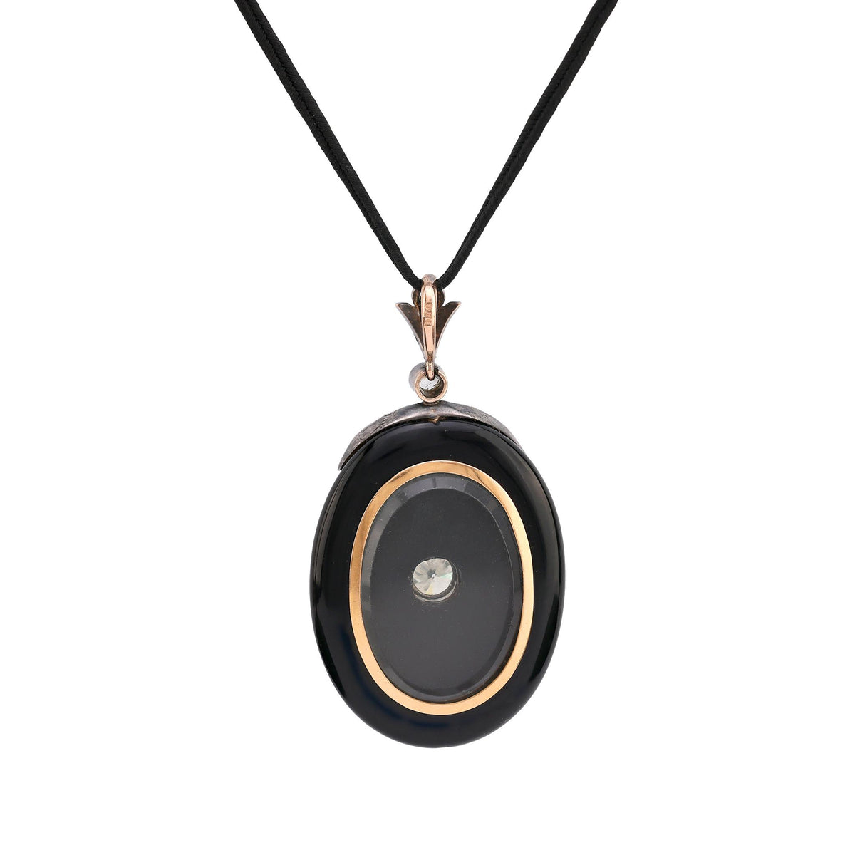 Antique French onyx diamond 18K gold and silver locket