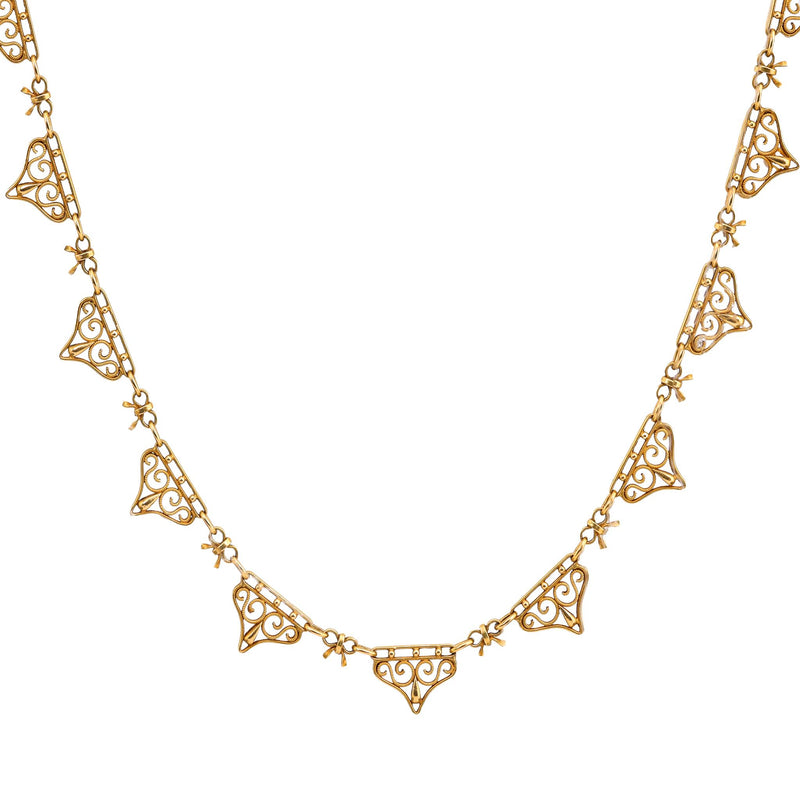 Antique French 18K Yellow Gold Filigree Necklace