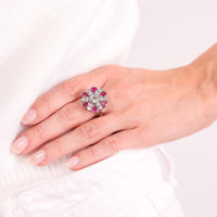 French GIA 1.47 carat diamond ruby platinum cocktail ring