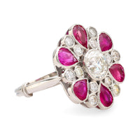 French GIA 1.47 carat diamond ruby platinum cocktail ring