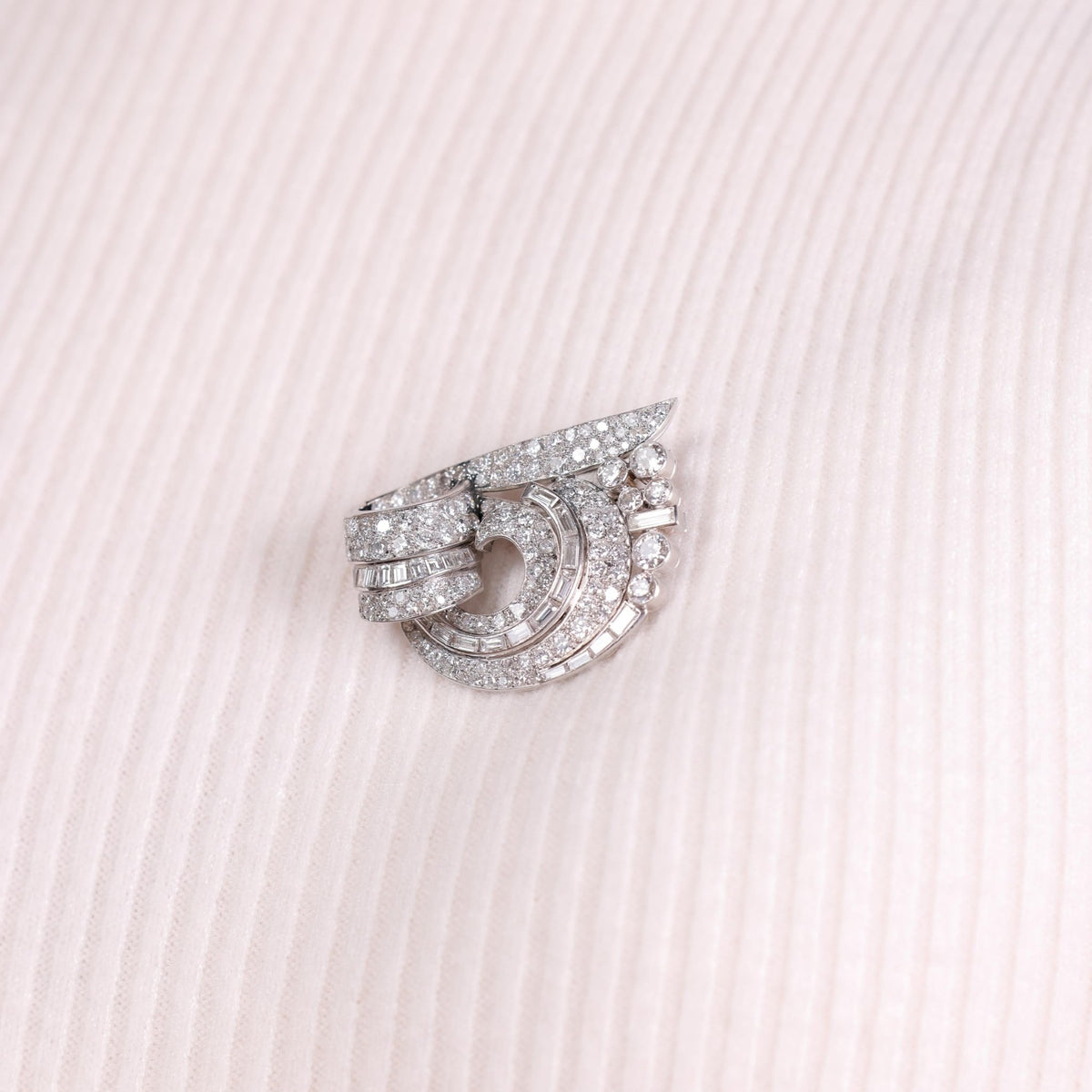 Mid Century French 11 carat total weight diamond platinum brooch