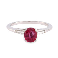 Vintage Ruby Diamond 14K White Gold Three Stone Ring