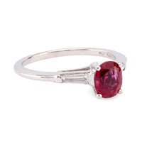 Vintage Ruby Diamond 14K White Gold Three Stone Ring