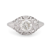 Sparkling GIA 1 carat round brilliant cut diamond platinum filigree ring