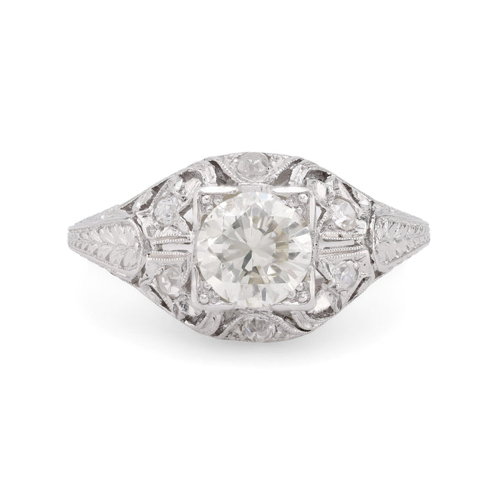 Sparkling GIA 1 carat round brilliant cut diamond platinum filigree ring