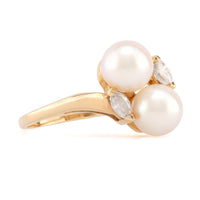 Vintage Pearl Diamond 14K Yellow Gold Toi Et Moi Ring