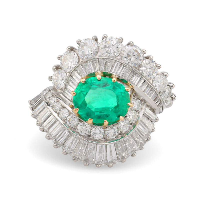 GIA 1.57 carat Colombian emerald diamond 18k white gold cocktail ring