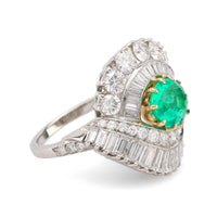 GIA 1.57 carat Colombian emerald diamond 18k white gold cocktail ring