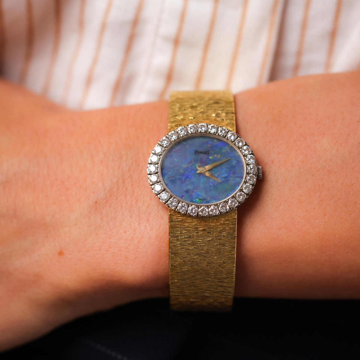 Piaget Diamond Black Opal Dial 18K Yellow Gold Depose Wristwatch