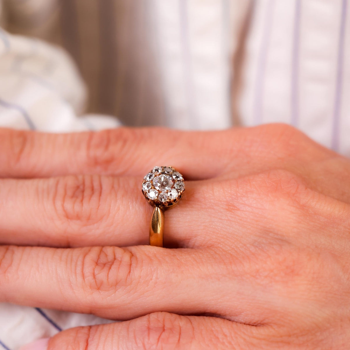 Antique Old Mine Cut Diamond 14K Yellow Gold Cluster Ring