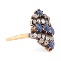 Antique Sapphire Diamond 18K Yellow Gold and Silver Ring