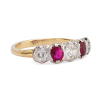 Gorgeous Victorian diamond ruby 14k yellow and white gold five stone ring