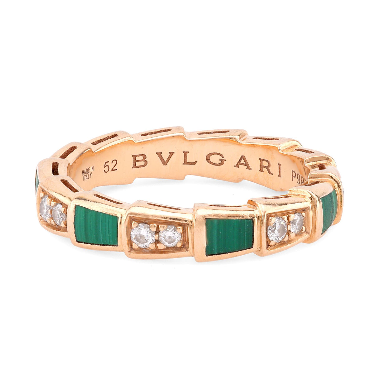 Bvlgari Diamond Malachite 18K Rose Gold Serpenti Viper Ring