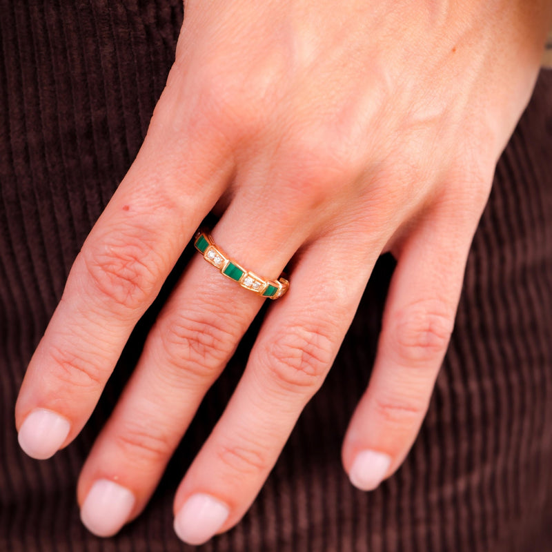 Bvlgari Diamond Malachite 18K Rose Gold Serpenti Viper Ring