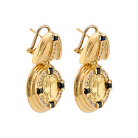 Bold vintage diamond onyx 18k yellow gold Italian earrings