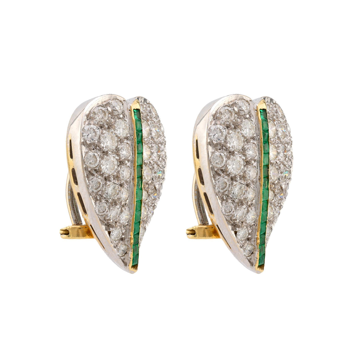 Exquisite Mid-Century 3.2 carat diamond emerald 18k gold earrings