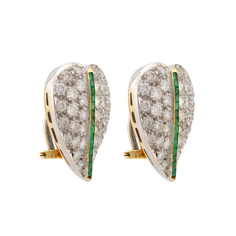 Exquisite Mid-Century 3.2 carat diamond emerald 18k gold earrings