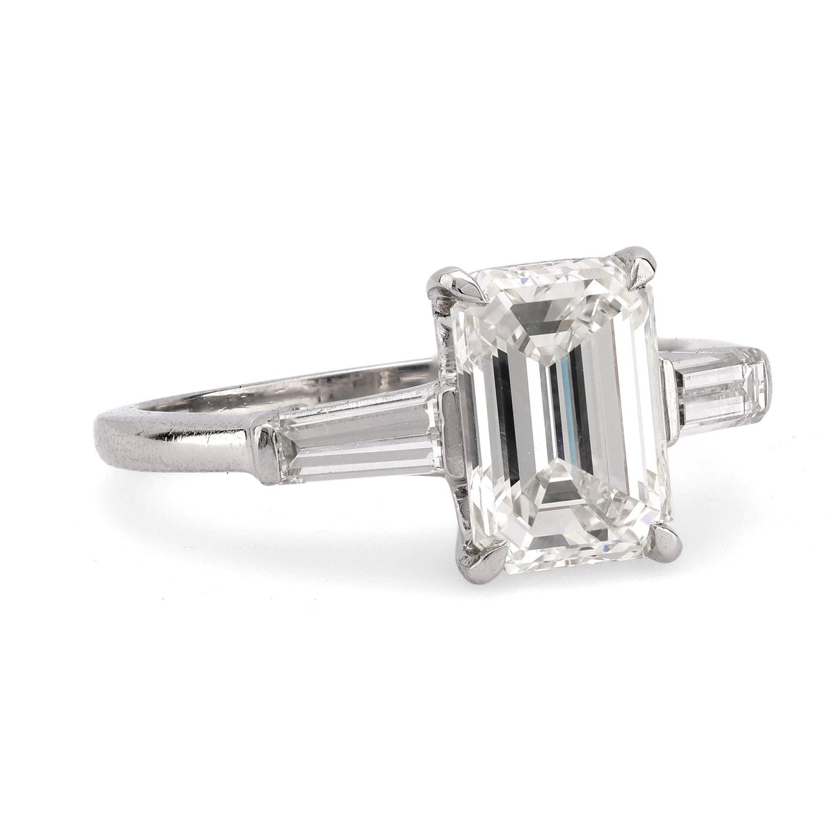 GIA 2.01 carat emerald cut diamond platinum engagement ring