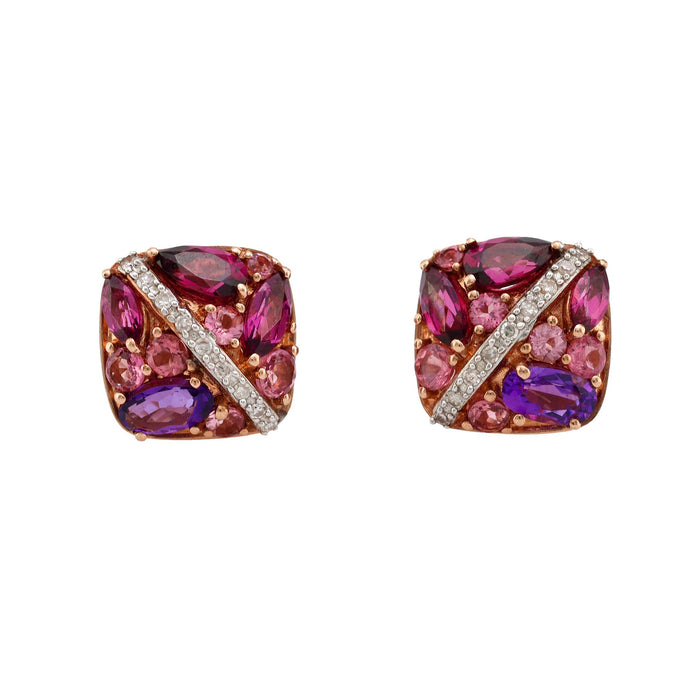 Colorful vintage gem 10k rose gold stud earrings