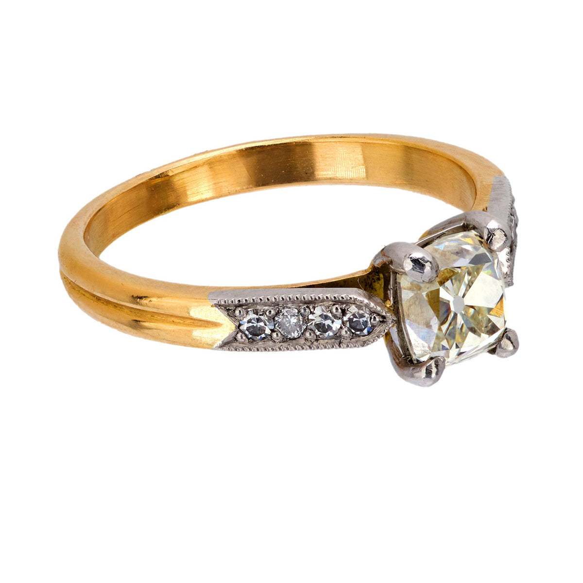 French old mine diamond 18k yellow gold engagement ring