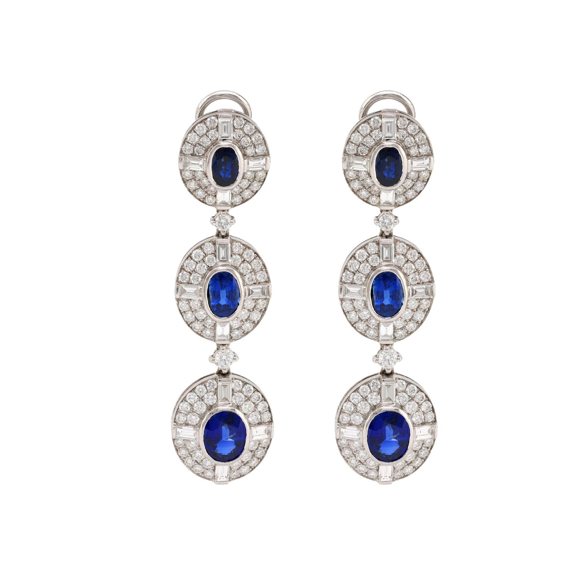 Exceptional 6.5 carat total weight sapphire diamond 18k drop earrings