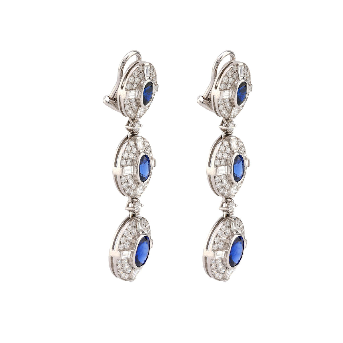 Exceptional 6.5 carat total weight sapphire diamond 18k drop earrings