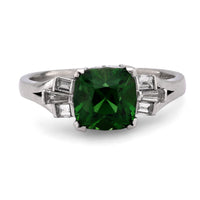 Art Deco style GIA 1.63 carat green tourmaline diamond platinum ring