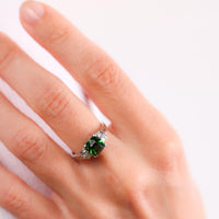 Art Deco style GIA 1.63 carat green tourmaline diamond platinum ring