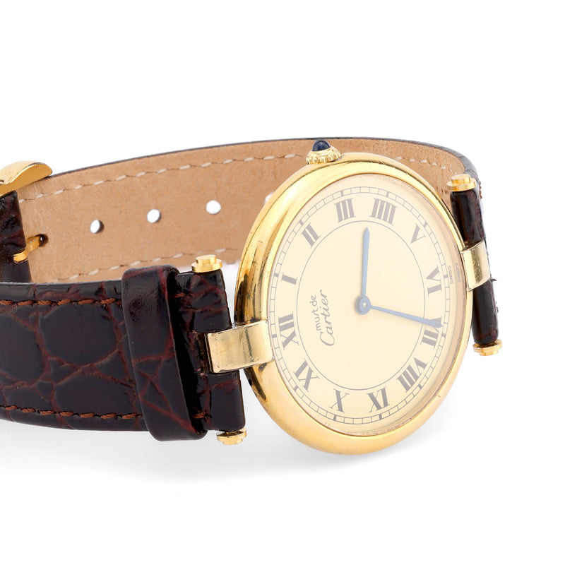 Cartier Paris Vendome gold plated silver leather wristwatch