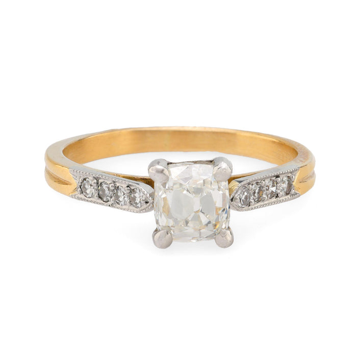 French 1.10 carat old mine cut diamond 18k yellow gold engagement ring