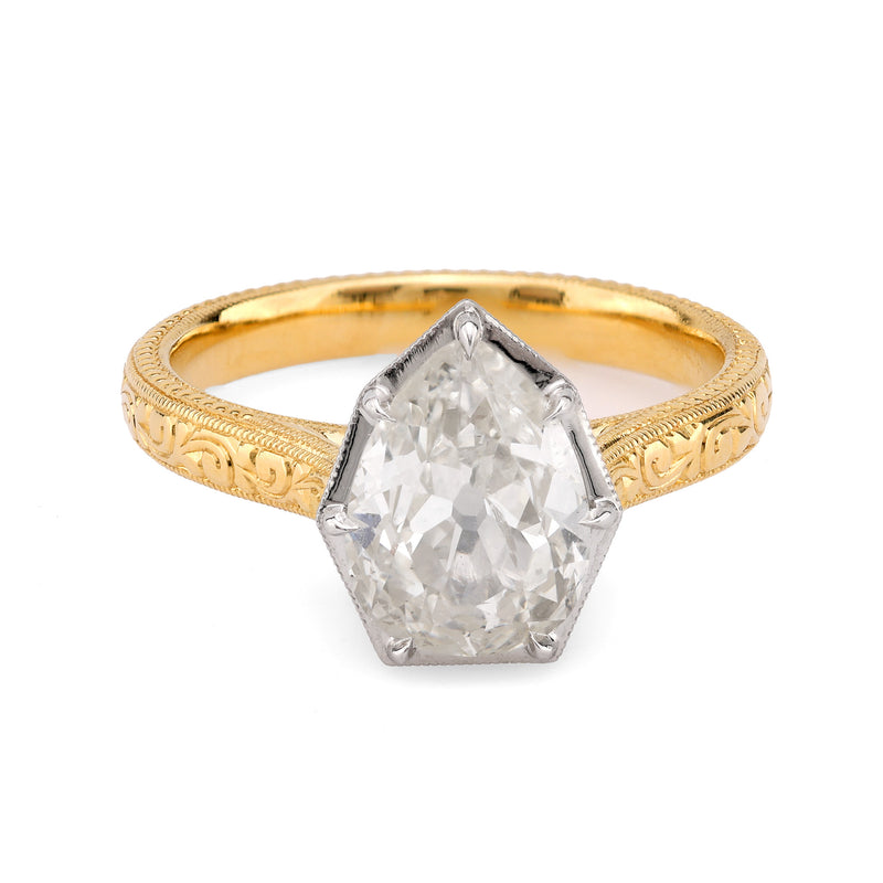 GIA 1.80 carat pear cut diamond 18k yellow gold solitaire engagement ring