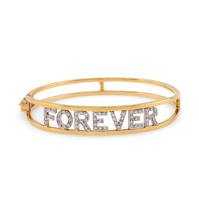 Contemporary diamond 18k yellow and white gold 'forever' bangle