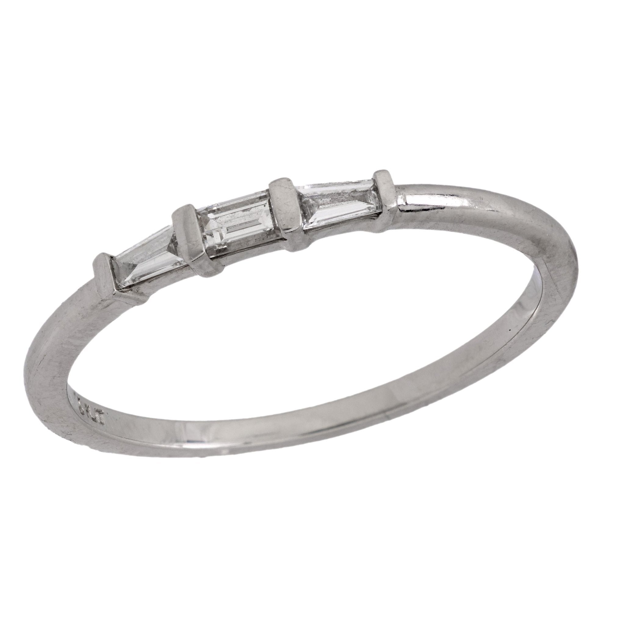 Mid Century baguette diamond platinum wedding band