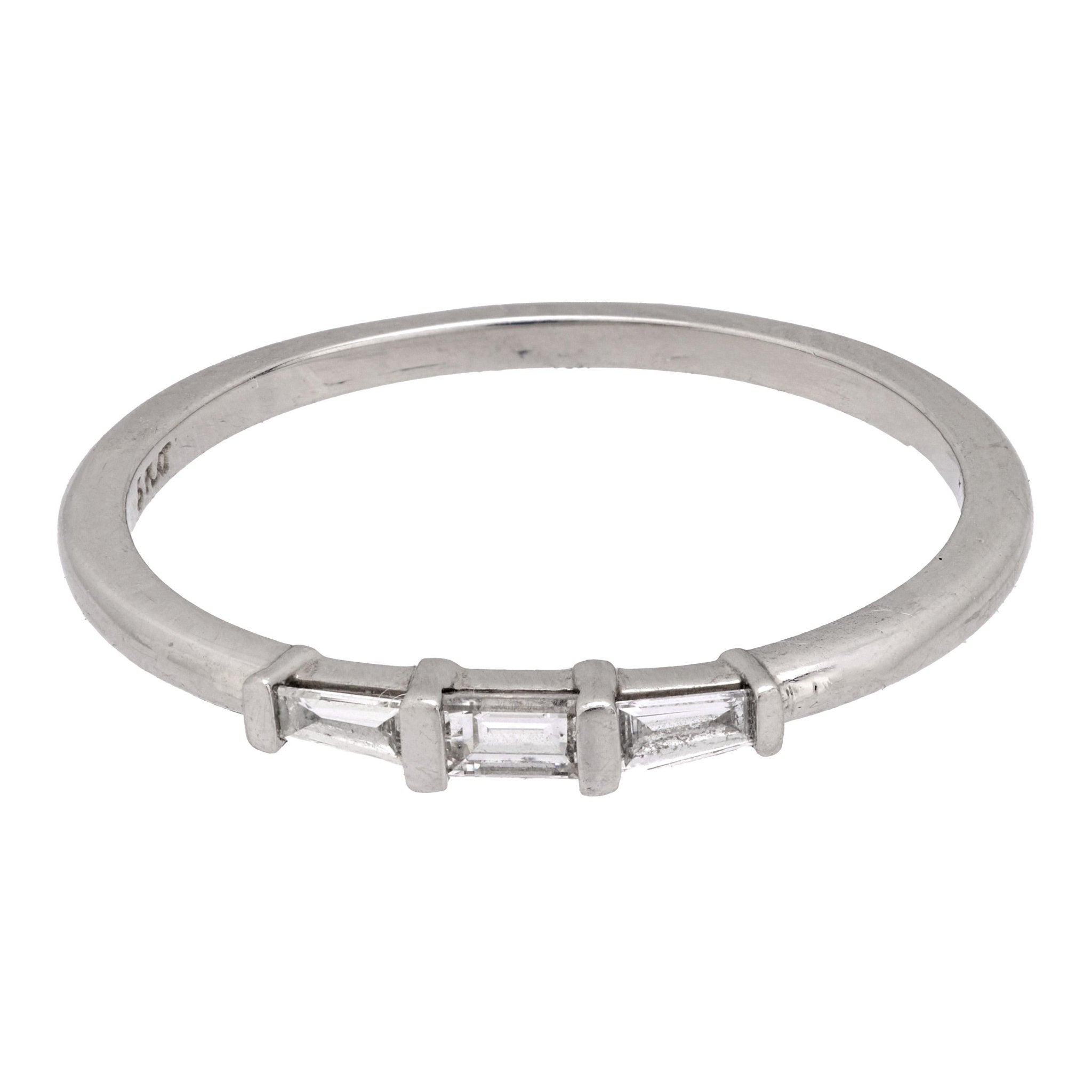 Mid Century baguette diamond platinum wedding band