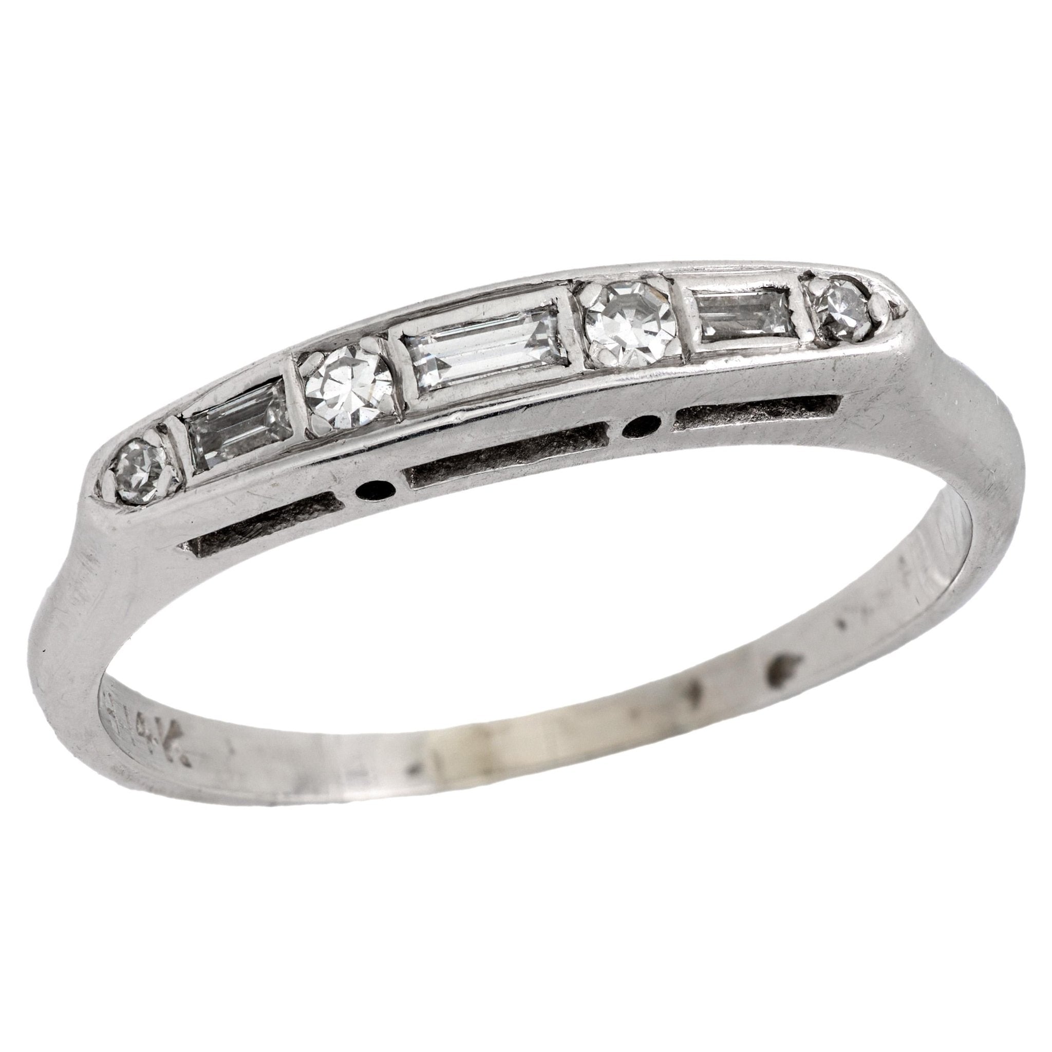 Mid Century diamond 14k white gold wedding band