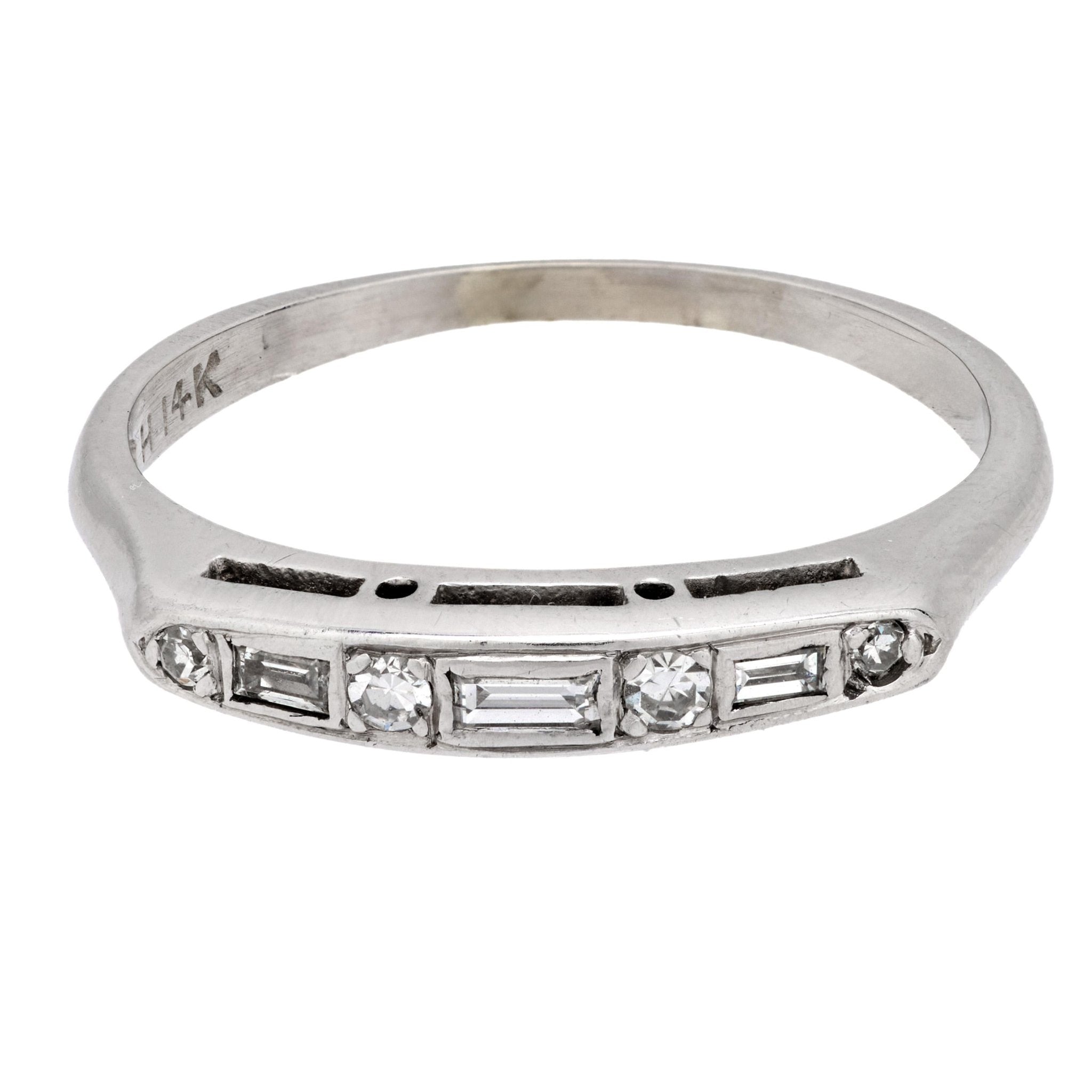 Mid Century diamond 14k white gold wedding band
