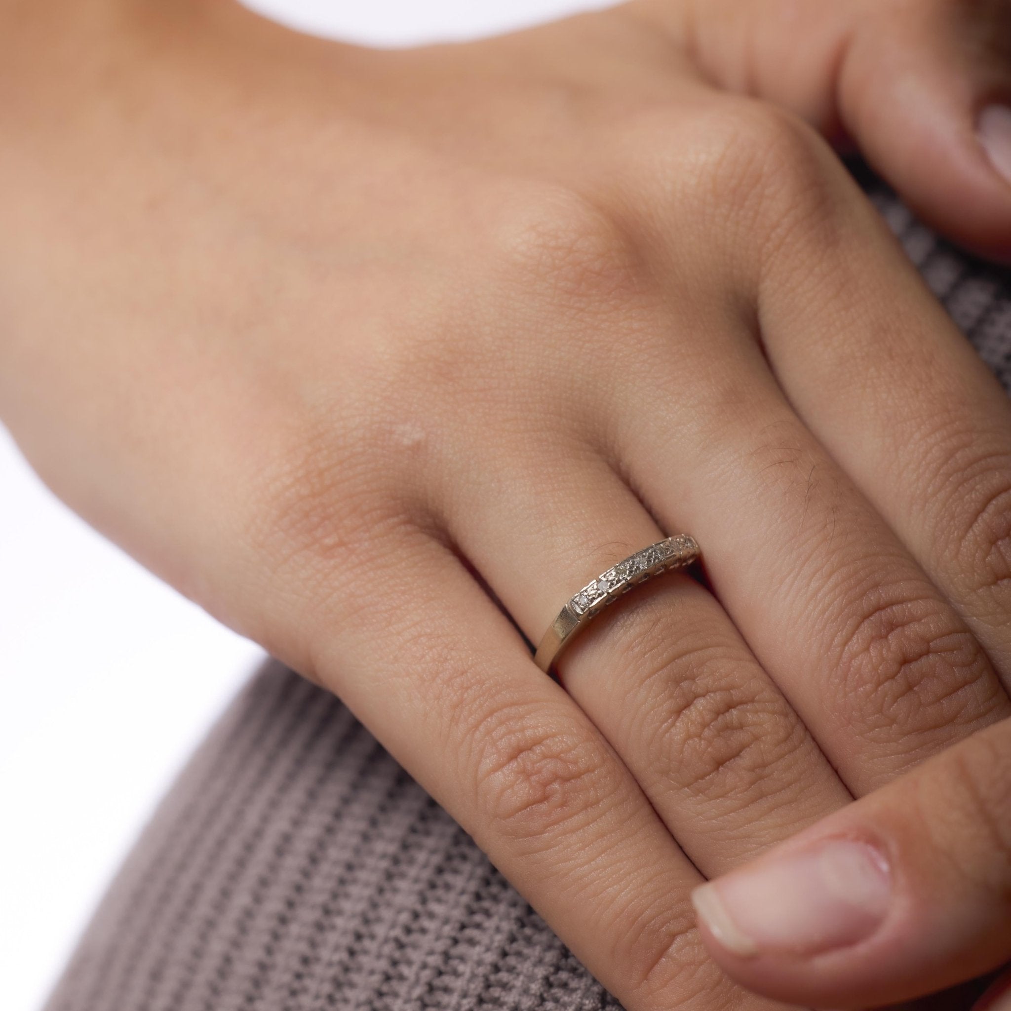 Retro diamond 14k white gold wedding band