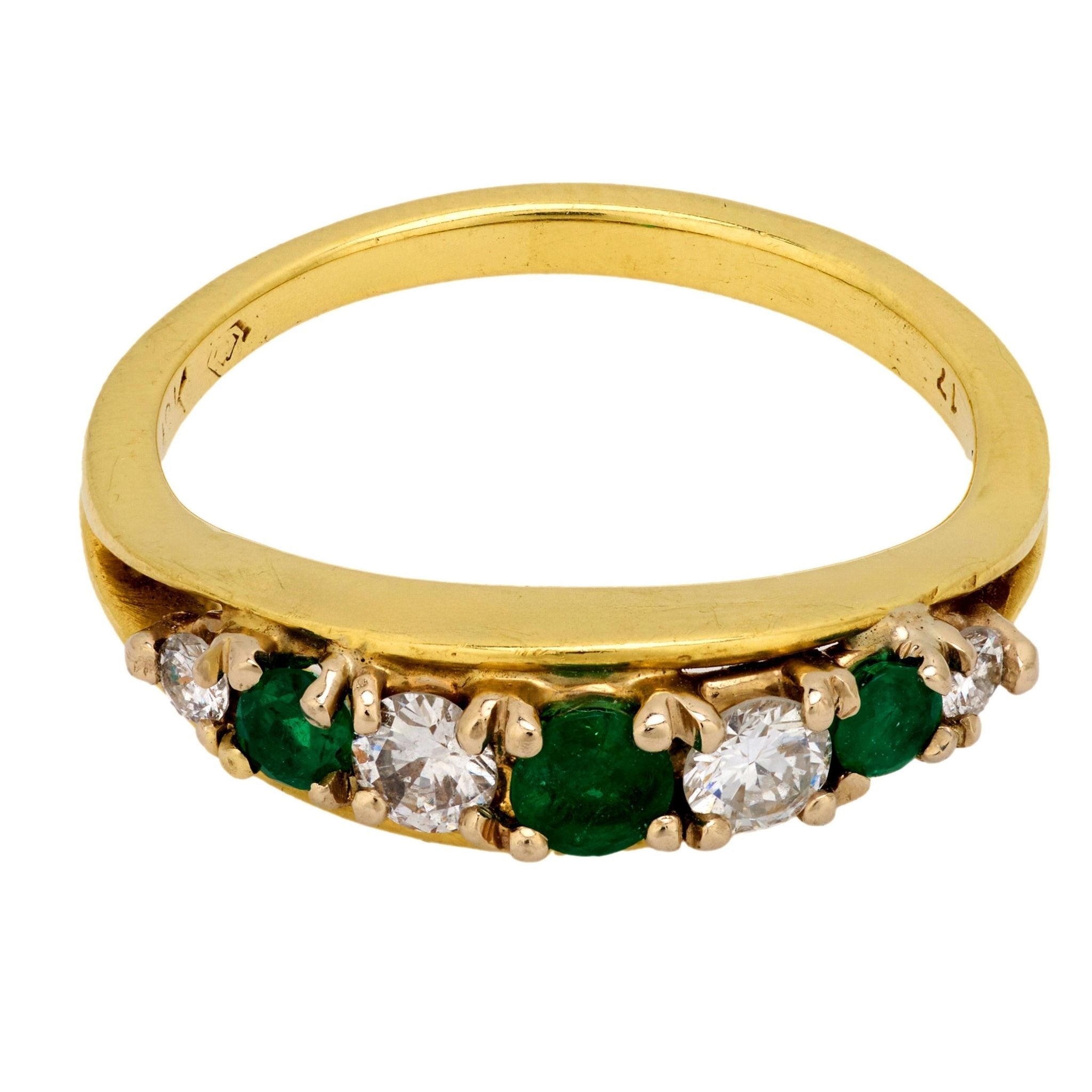 Vintage emerald diamond 18k yellow gold band