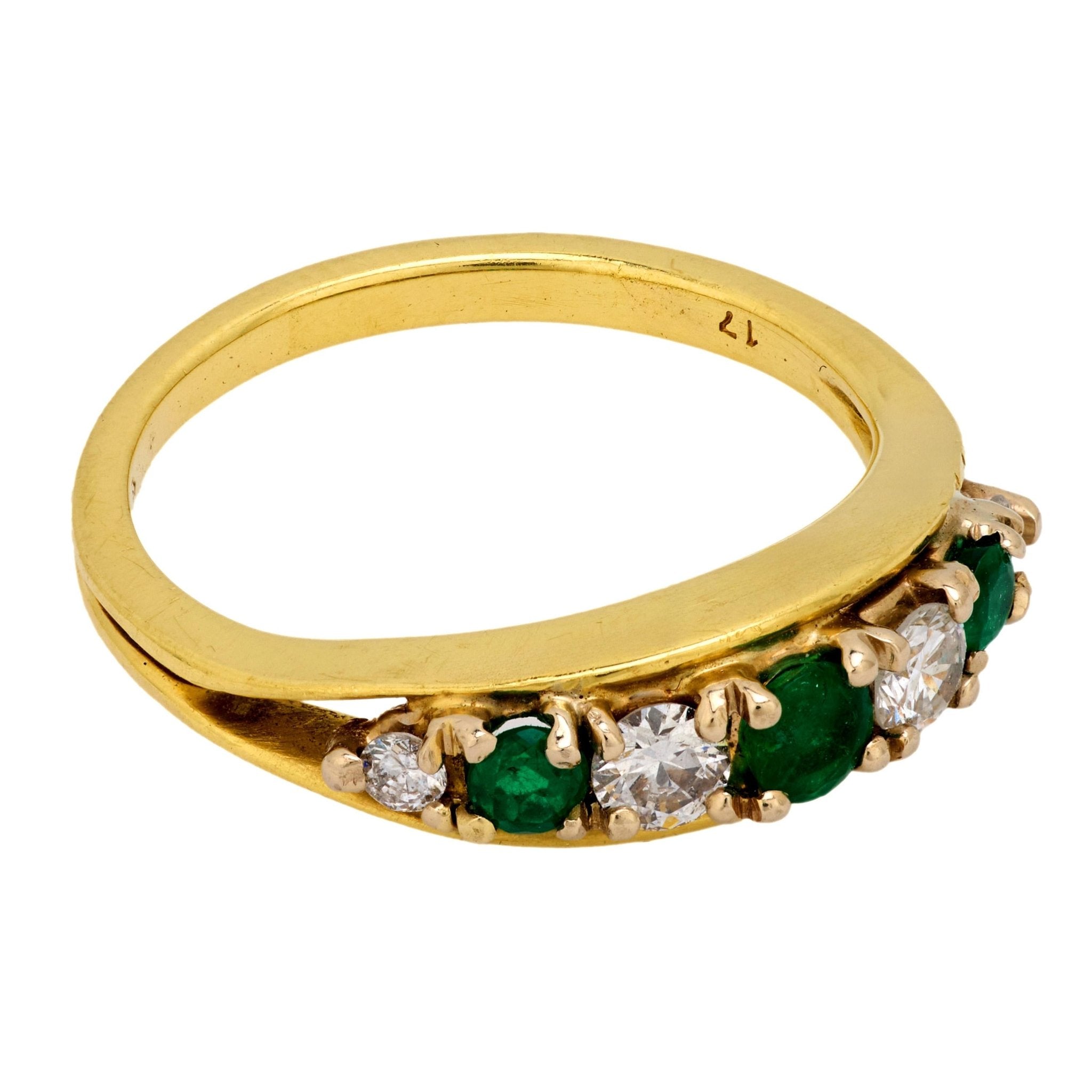 Vintage emerald diamond 18k yellow gold band