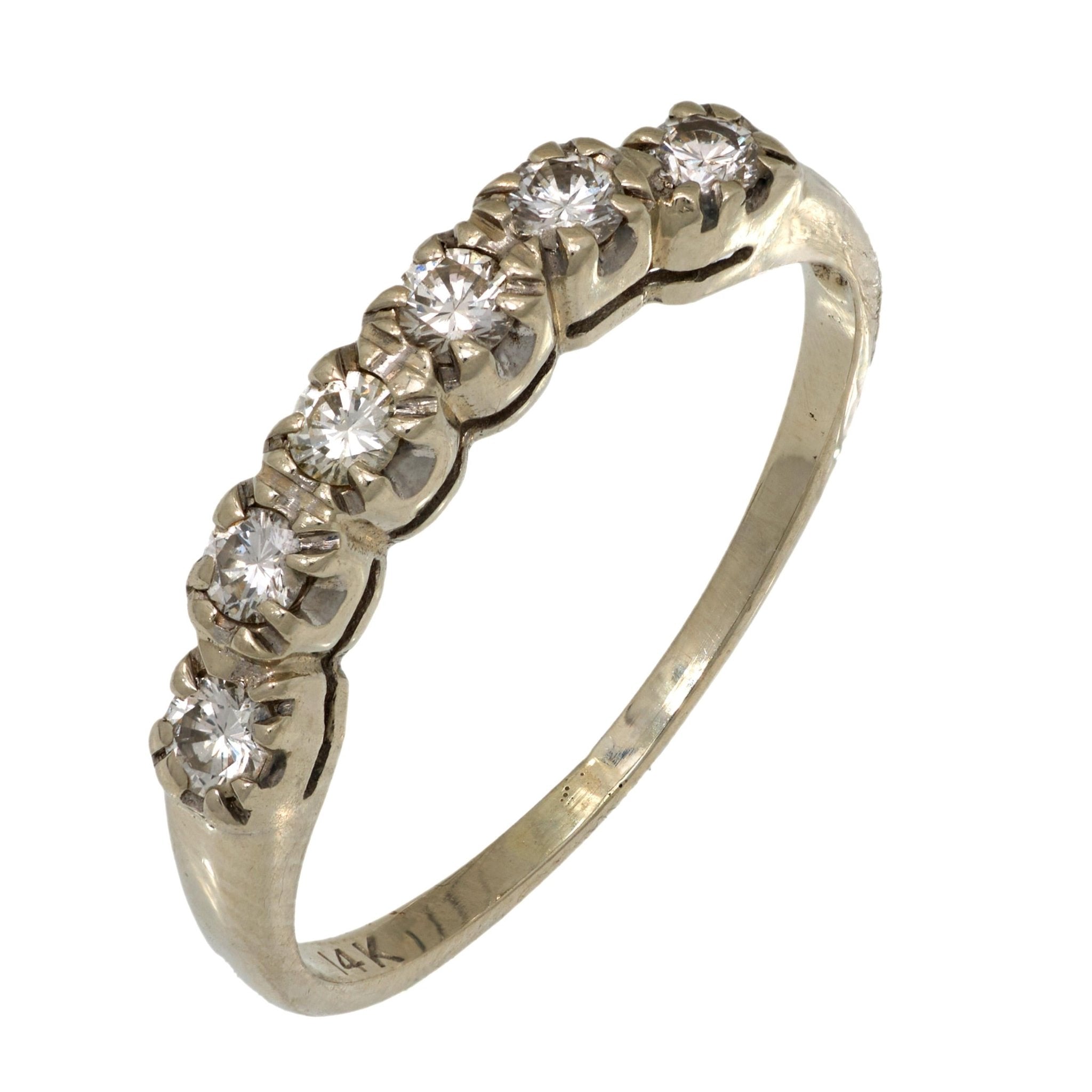 Mid Century diamond 14k white gold wedding band
