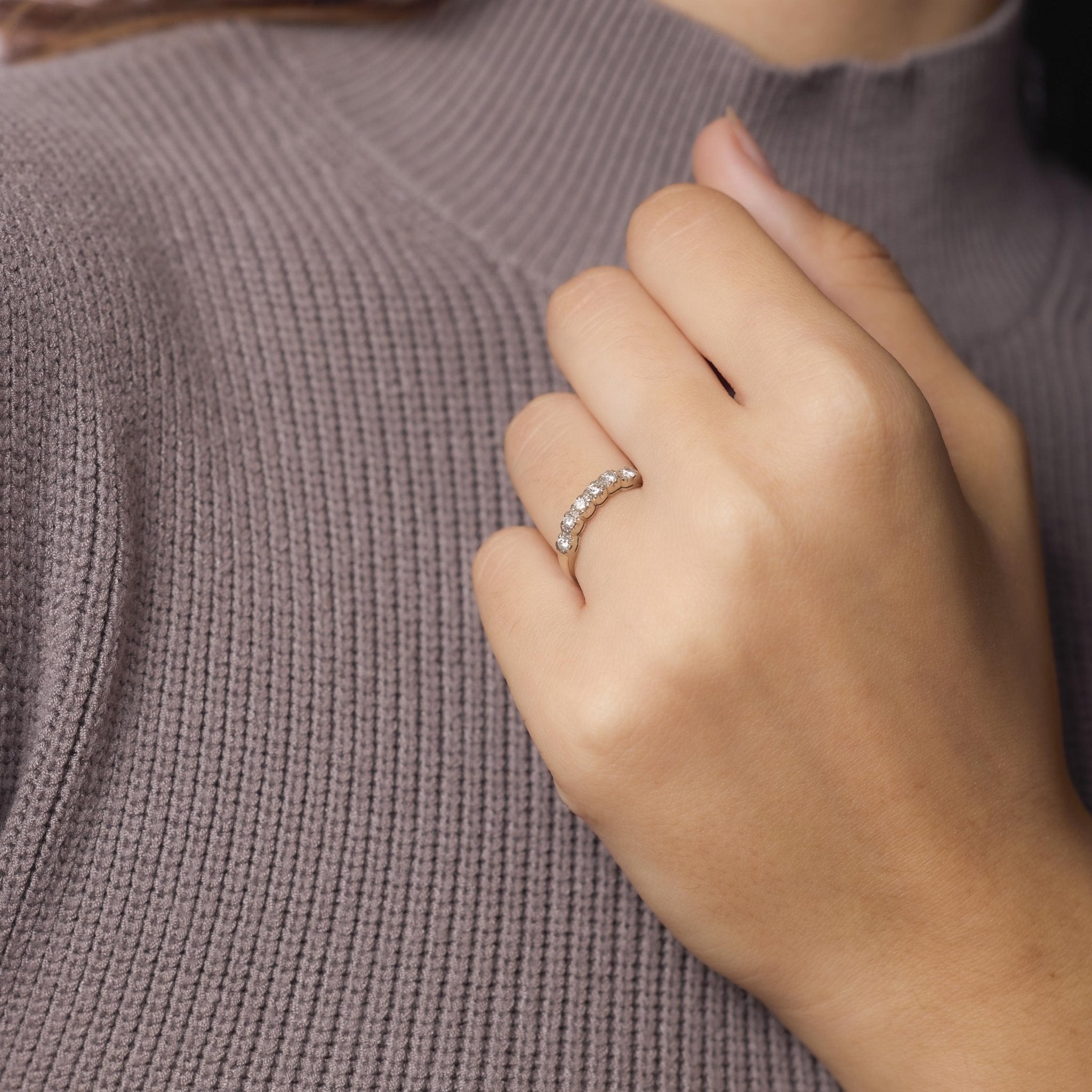 Mid Century diamond 14k white gold wedding band