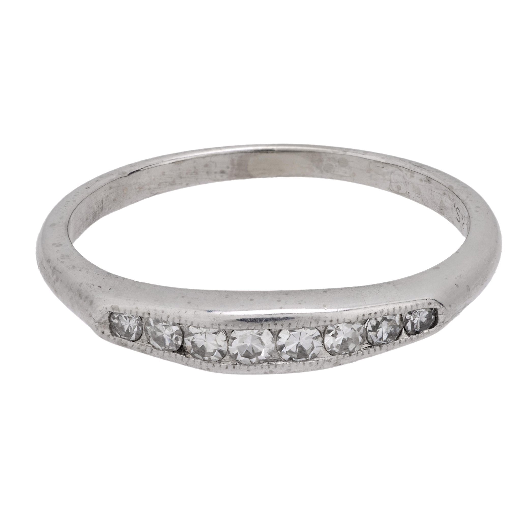 Retro diamond 18k white gold eternity ring