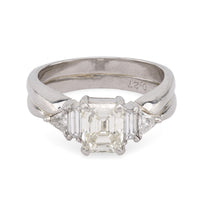 Contemporary diamond platinum engagement double band ring