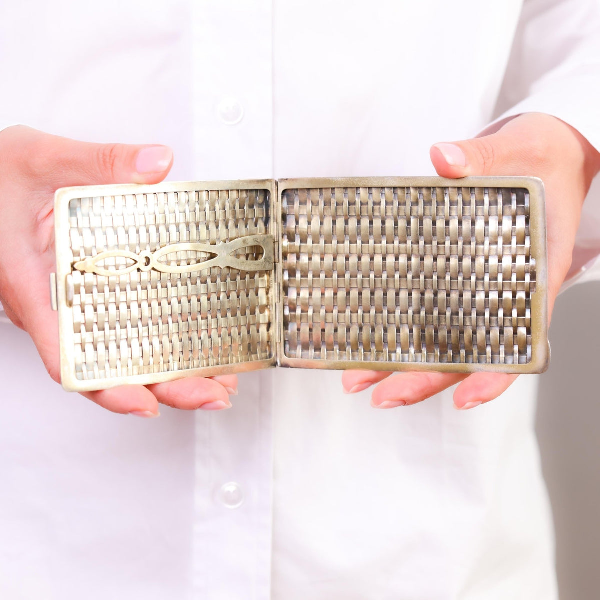 Art Deco Cartier silver weave pattern cigarette case