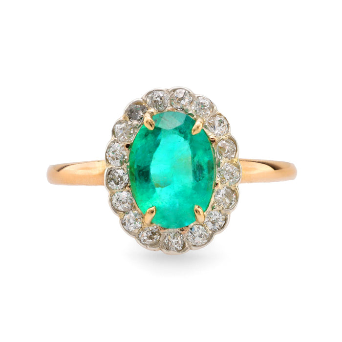 GIA 1.40 carat emerald diamond 14k yellow gold silver cluster ring