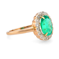 GIA 1.40 carat emerald diamond 14k yellow gold silver cluster ring